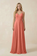 V - Neck A - Line Chiffon Bridesmaid Dress with Crisscross Back in Wild Rose - SHE IS ME Bridesmaid Dresses