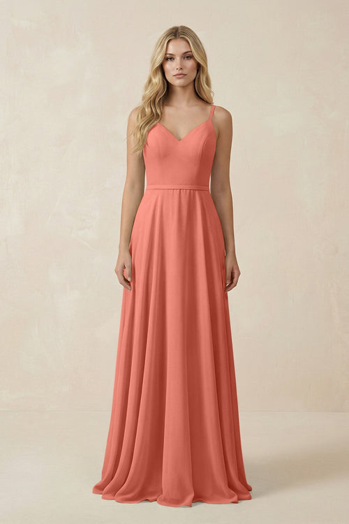 V - Neck A - Line Chiffon Bridesmaid Dress with Crisscross Back in Wild Rose - SHE IS ME Bridesmaid Dresses