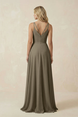V - Neck A - Line Chiffon Bridesmaid Dress with Crisscross Back in Willow Green - SHE IS ME Bridesmaid Dresses