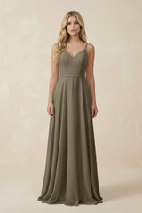 V - Neck A - Line Chiffon Bridesmaid Dress with Crisscross Back in Willow Green - KISS BRIDAL Bridesmaid Dresses