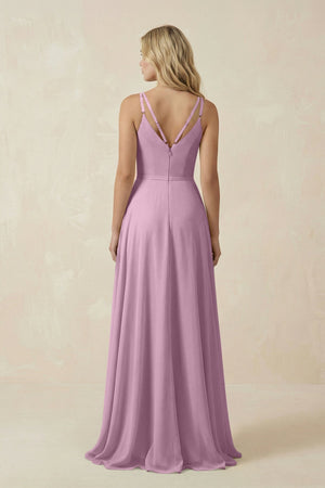 V - Neck A - Line Chiffon Bridesmaid Dress with Crisscross Back in Wisteria - SHE IS ME Bridesmaid Dresses
