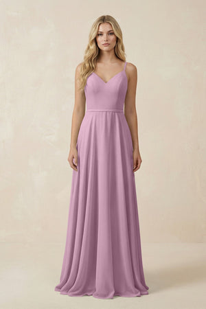 V - Neck A - Line Chiffon Bridesmaid Dress with Crisscross Back in Wisteria - SHE IS ME Bridesmaid Dresses