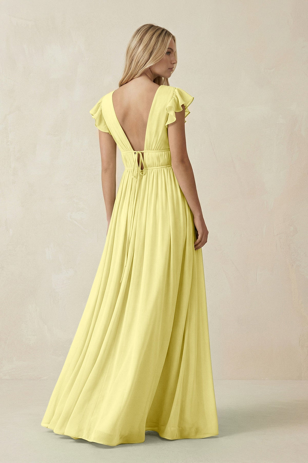 V - Neck A - Line Chiffon Cap Sleeves Bridesmaid Dress in Buttercup - KISS BRIDAL Bridesmaid Dresses