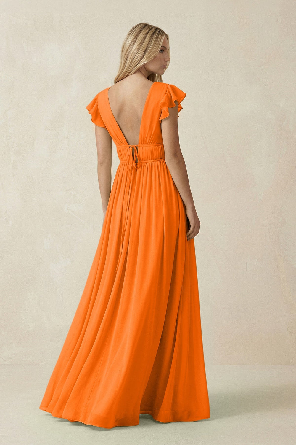 V - Neck A - Line Chiffon Cap Sleeves Bridesmaid Dress in Cinnamon - KISS BRIDAL Bridesmaid Dresses