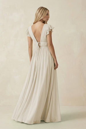 V - Neck A - Line Chiffon Cap Sleeves Bridesmaid Dress in Dove Gray - SHE IS ME Bridesmaid Dresses