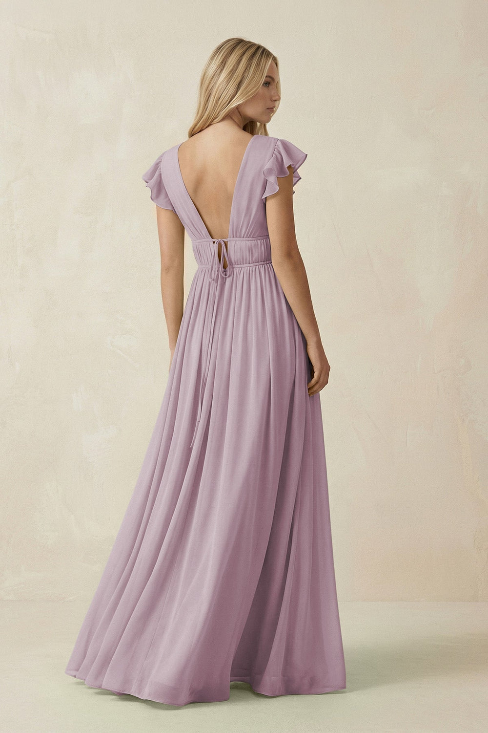 V - Neck A - Line Chiffon Cap Sleeves Bridesmaid Dress in Dusk - KISS BRIDAL Bridesmaid Dresses
