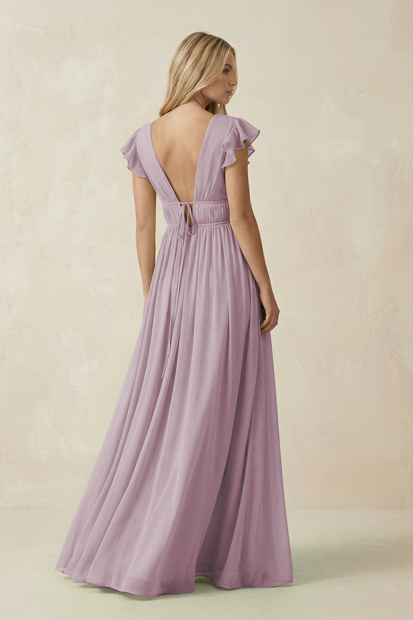 V - Neck A - Line Chiffon Cap Sleeves Bridesmaid Dress in Dusk - SHE IS ME Bridesmaid Dresses