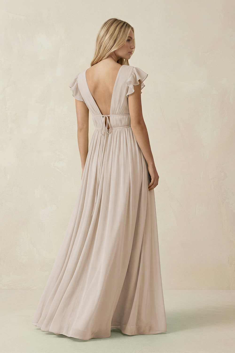 V - Neck A - Line Chiffon Cap Sleeves Bridesmaid Dress in Frost - KISS BRIDAL Bridesmaid Dresses
