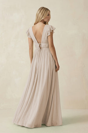 V - Neck A - Line Chiffon Cap Sleeves Bridesmaid Dress in Frost - KISS BRIDAL Bridesmaid Dresses