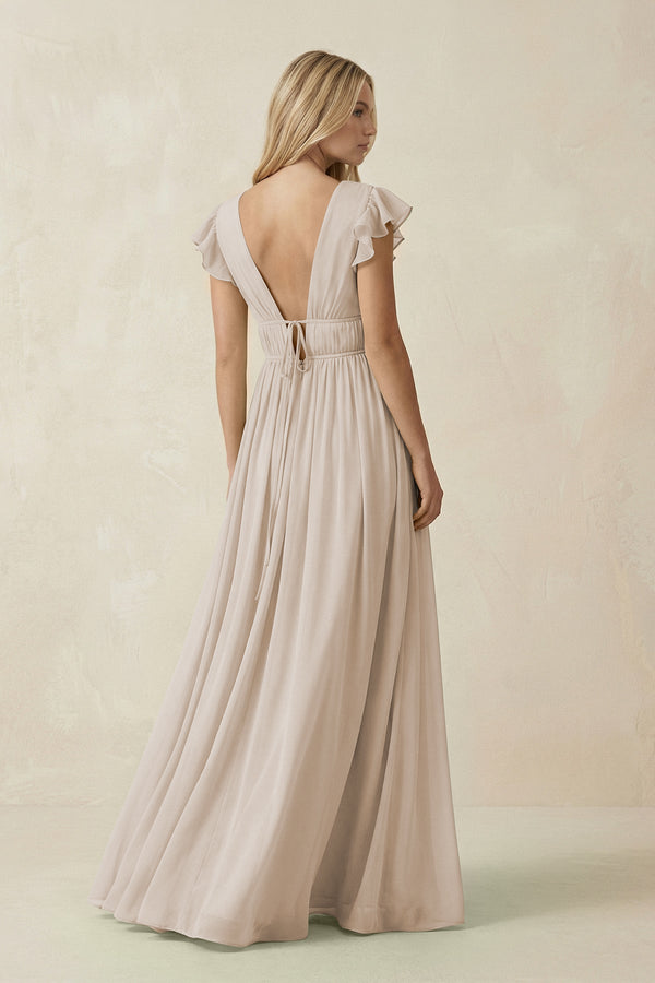 V - Neck A - Line Chiffon Cap Sleeves Bridesmaid Dress in Frost - KISS BRIDAL Bridesmaid Dresses