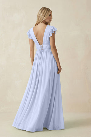 V - Neck A - Line Chiffon Cap Sleeves Bridesmaid Dress in Ice - KISS BRIDAL Bridesmaid Dresses