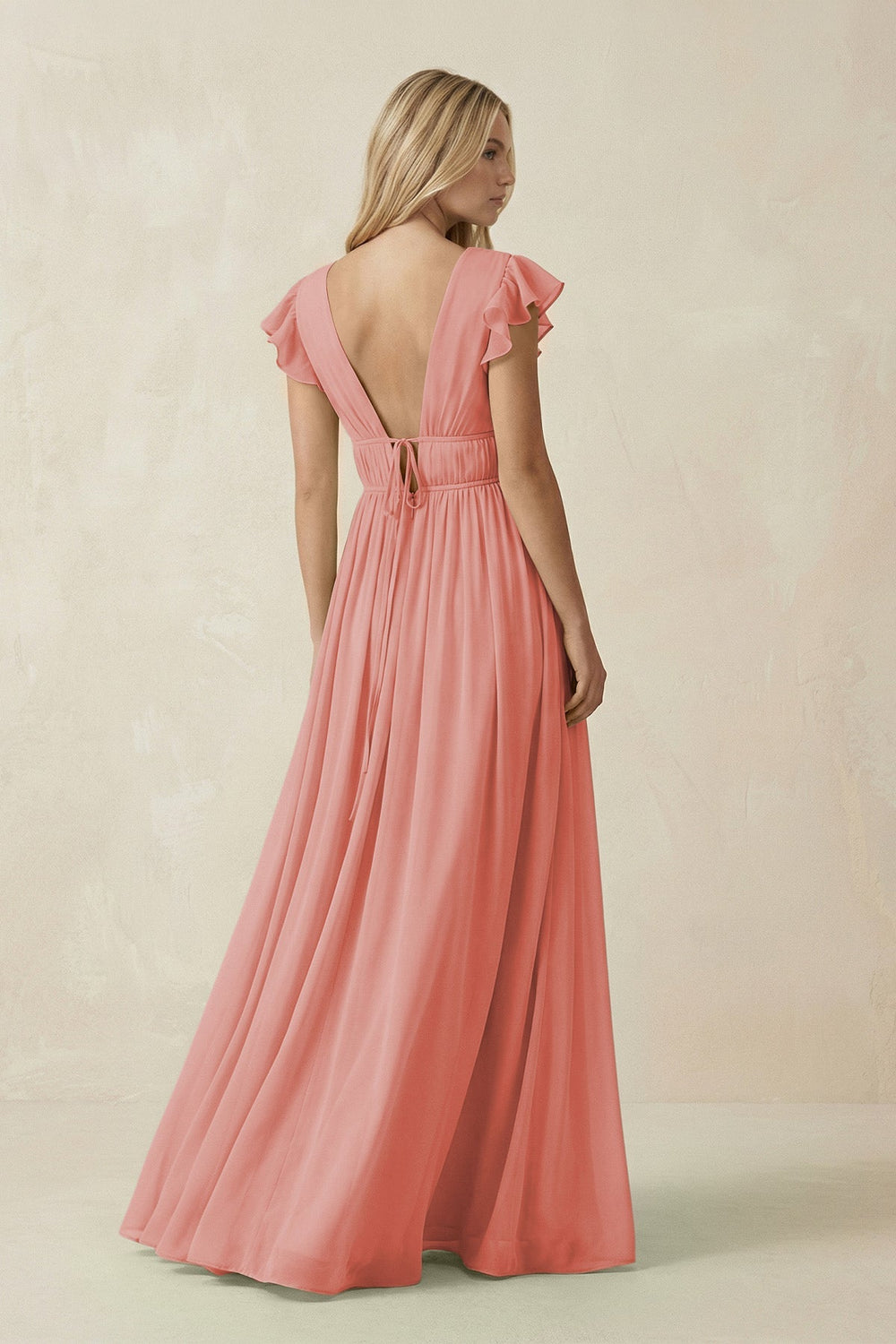 V - Neck A - Line Chiffon Cap Sleeves Bridesmaid Dress in Mulberry - KISS BRIDAL Bridesmaid Dresses