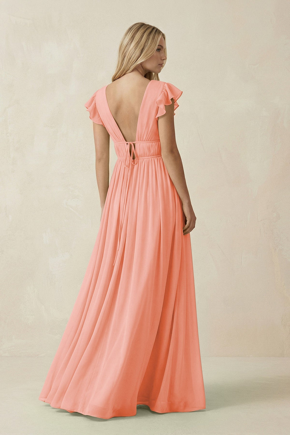 V - Neck A - Line Chiffon Cap Sleeves Bridesmaid Dress in Rosette - KISS BRIDAL Bridesmaid Dresses