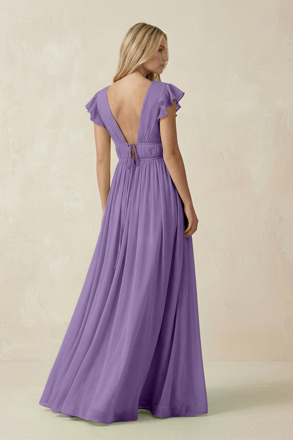 V - Neck A - Line Chiffon Cap Sleeves Bridesmaid Dress in Tahiti - SHE IS ME Bridesmaid Dresses