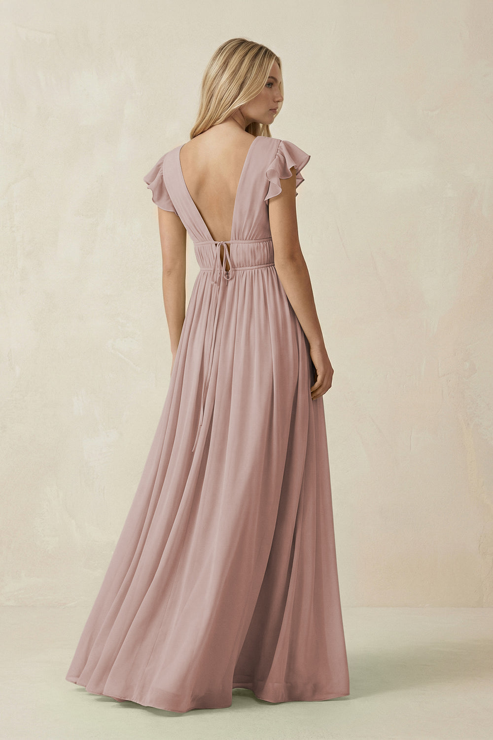 V-Neck A-Line Chiffon Cap Sleeves Bridesmaid Dress in Toffee