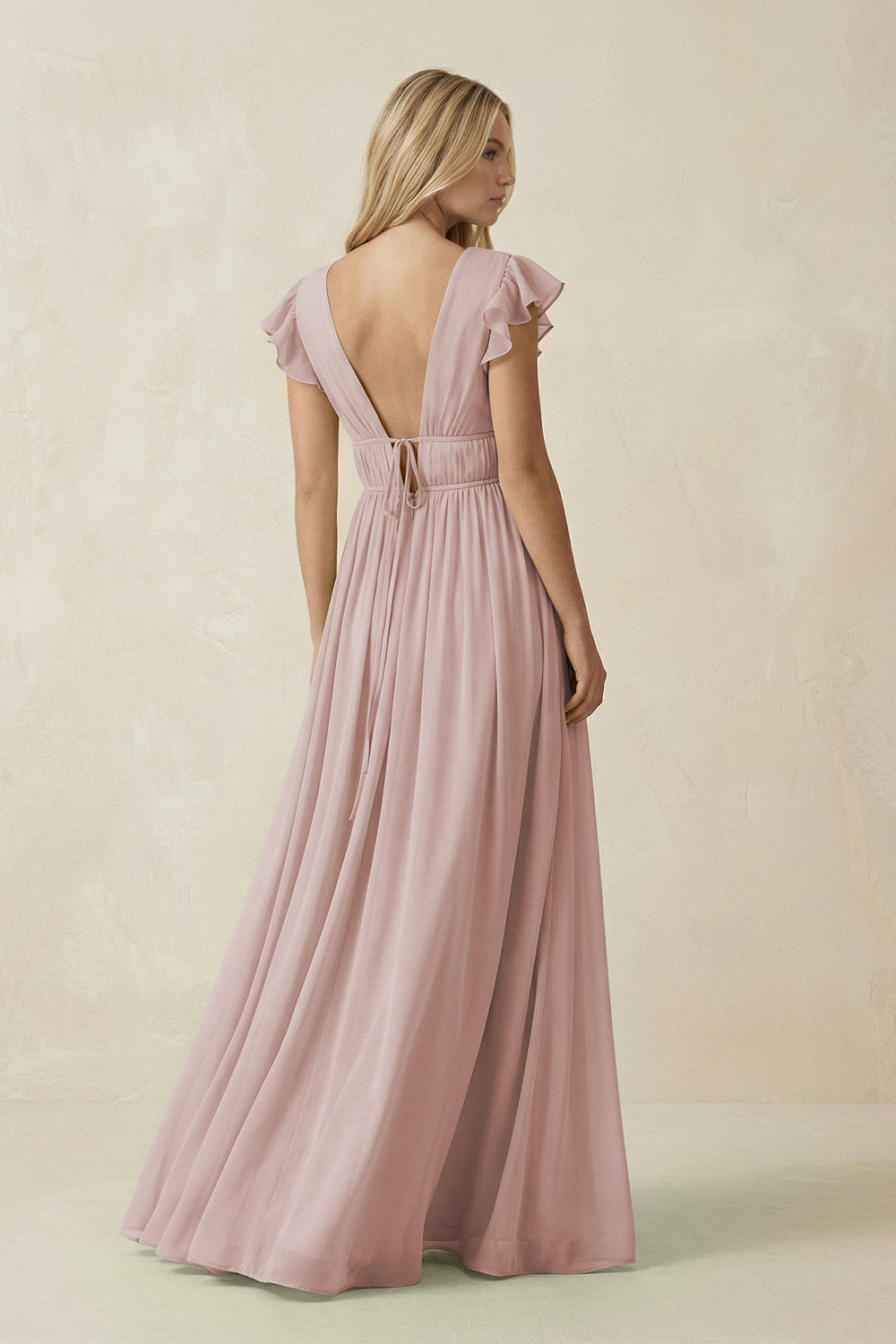 V - Neck A - Line Chiffon Cap Sleeves Bridesmaid Dress in Toffee - KISS BRIDAL Bridesmaid Dresses
