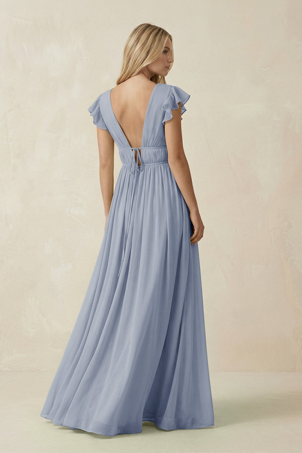 V - Neck A - Line Chiffon Cap Sleeves Bridesmaid Dress in Twilight - KISS BRIDAL Bridesmaid Dresses