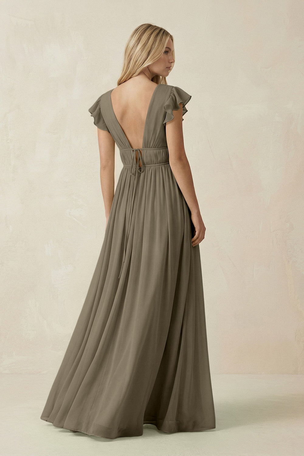 V - Neck A - Line Chiffon Cap Sleeves Bridesmaid Dress in Willow Green - SHE IS ME Bridesmaid Dresses