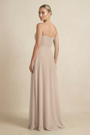 V - Neck A - Line Chiffon Pleated Bridesmaid Dress in Almond - SHE IS ME Bridesmaid Dresses