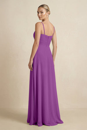 V - Neck A - Line Chiffon Pleated Bridesmaid Dress in Amethyst - KISS BRIDAL Bridesmaid Dresses