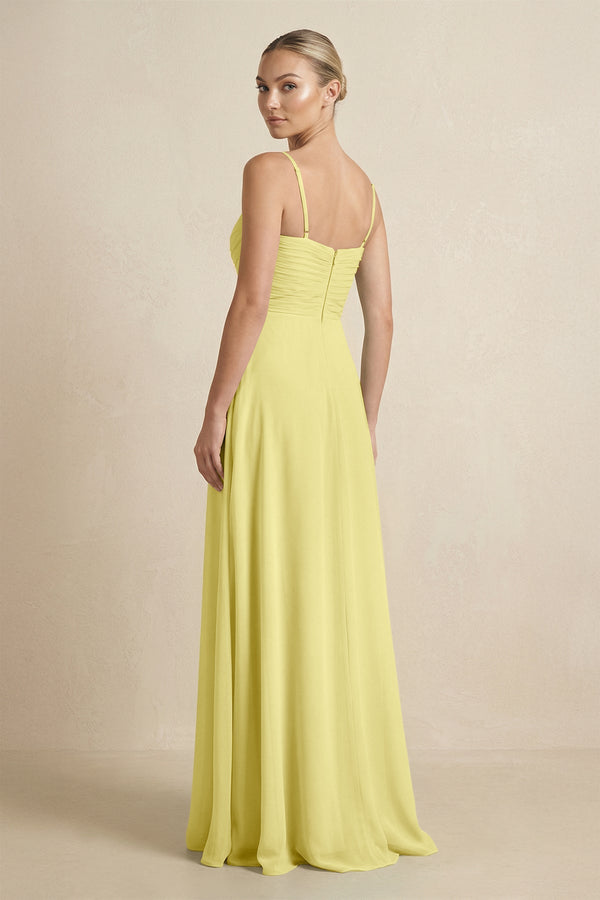V - Neck A - Line Chiffon Pleated Bridesmaid Dress in Buttercup - KISS BRIDAL Bridesmaid Dresses