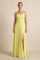 V - Neck A - Line Chiffon Pleated Bridesmaid Dress in Buttercup - KISS BRIDAL Bridesmaid Dresses