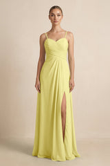 V - Neck A - Line Chiffon Pleated Bridesmaid Dress in Buttercup - KISS BRIDAL Bridesmaid Dresses