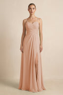 V - Neck A - Line Chiffon Pleated Bridesmaid Dress in Champagne Rose - SHE IS ME Bridesmaid Dresses