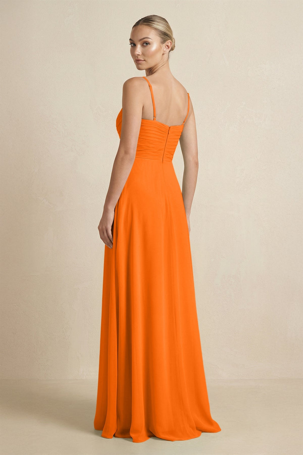 V - Neck A - Line Chiffon Pleated Bridesmaid Dress in Cinnamon - SHE IS ME Bridesmaid Dresses