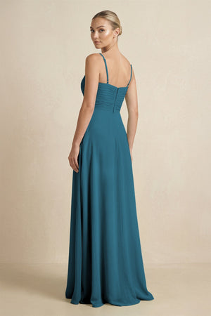V - Neck A - Line Chiffon Pleated Bridesmaid Dress in Dark Teal - KISS BRIDAL Bridesmaid Dresses