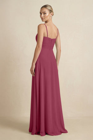 V - Neck A - Line Chiffon Pleated Bridesmaid Dress in Desert Rose - KISS BRIDAL Bridesmaid Dresses