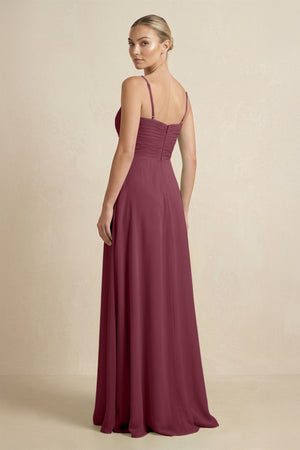 V-Neck A-Line Chiffon Pleated Bridesmaid Dress in Desert Rose (2) | KISSBRIDAL