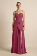 V - Neck A - Line Chiffon Pleated Bridesmaid Dress in Desert Rose - KISS BRIDAL Bridesmaid Dresses