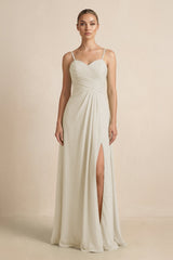V - Neck A - Line Chiffon Pleated Bridesmaid Dress in Dove Gray - KISS BRIDAL Bridesmaid Dresses