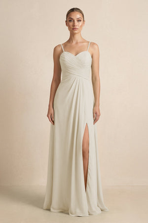 V - Neck A - Line Chiffon Pleated Bridesmaid Dress in Dove Gray - SHE IS ME Bridesmaid Dresses