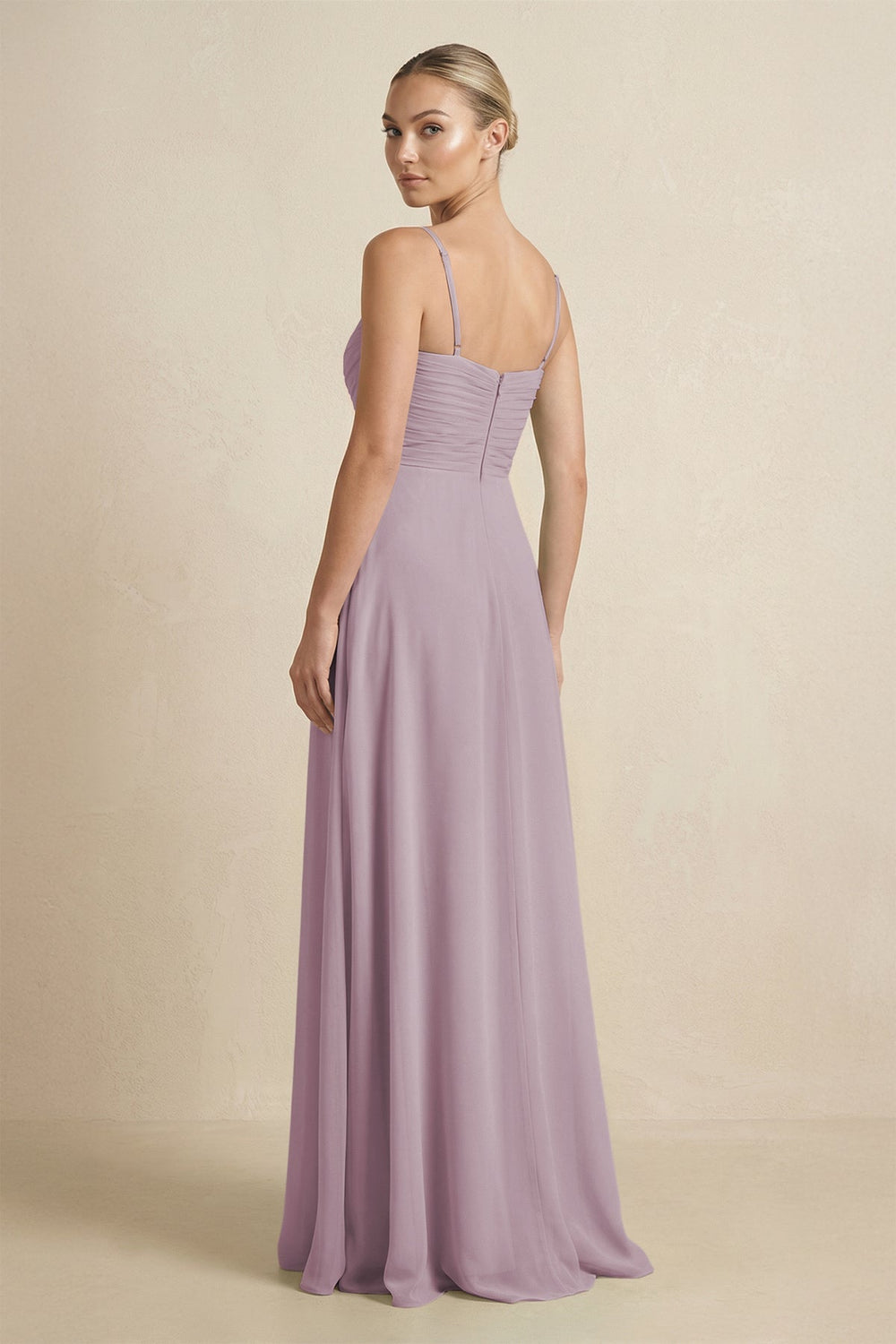 V - Neck A - Line Chiffon Pleated Bridesmaid Dress in Dusk - SHE IS ME Bridesmaid Dresses