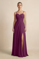 V - Neck A - Line Chiffon Pleated Bridesmaid Dress in Fig - SHE IS ME Bridesmaid Dresses