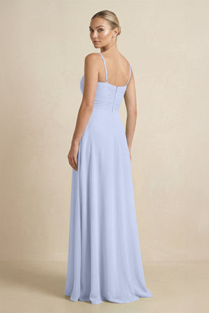 V - Neck A - Line Chiffon Pleated Bridesmaid Dress in Ice - KISS BRIDAL Bridesmaid Dresses