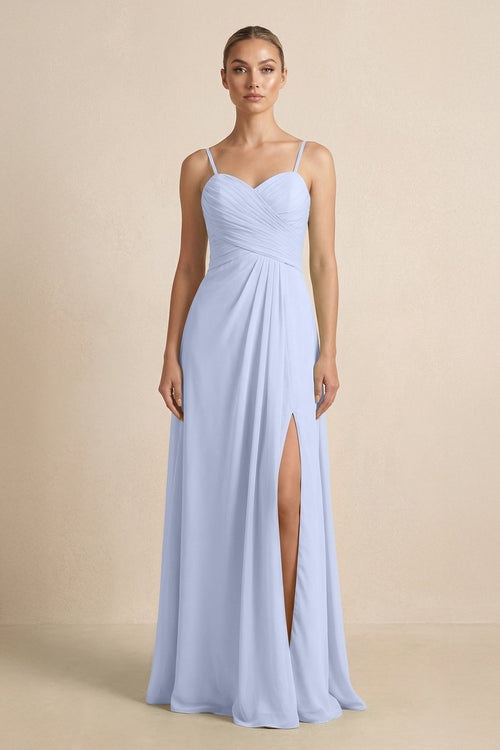 V - Neck A - Line Chiffon Pleated Bridesmaid Dress in Ice - KISS BRIDAL Bridesmaid Dresses