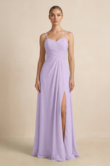 V - Neck A - Line Chiffon Pleated Bridesmaid Dress in Lavender - KISS BRIDAL Bridesmaid Dresses
