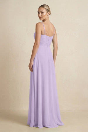 V - Neck A - Line Chiffon Pleated Bridesmaid Dress in Lavender - KISS BRIDAL Bridesmaid Dresses