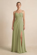V - Neck A - Line Chiffon Pleated Bridesmaid Dress in Moss Green - SHE IS ME Bridesmaid Dresses