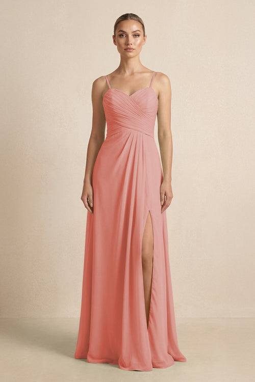 V - Neck A - Line Chiffon Pleated Bridesmaid Dress in Mulberry - SHE IS ME Bridesmaid Dresses
