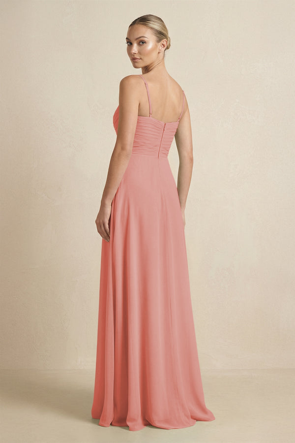 V - Neck A - Line Chiffon Pleated Bridesmaid Dress in Mulberry - SHE IS ME Bridesmaid Dresses
