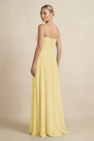 V - Neck A - Line Chiffon Pleated Bridesmaid Dress in Pastel Yellow - KISS BRIDAL Bridesmaid Dresses