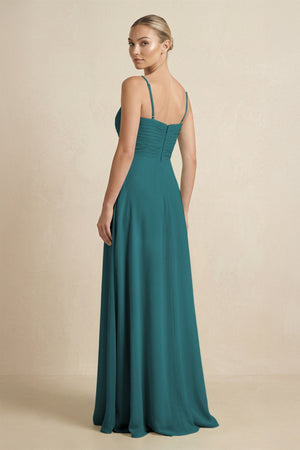 V - Neck A - Line Chiffon Pleated Bridesmaid Dress in Pine - KISS BRIDAL Bridesmaid Dresses