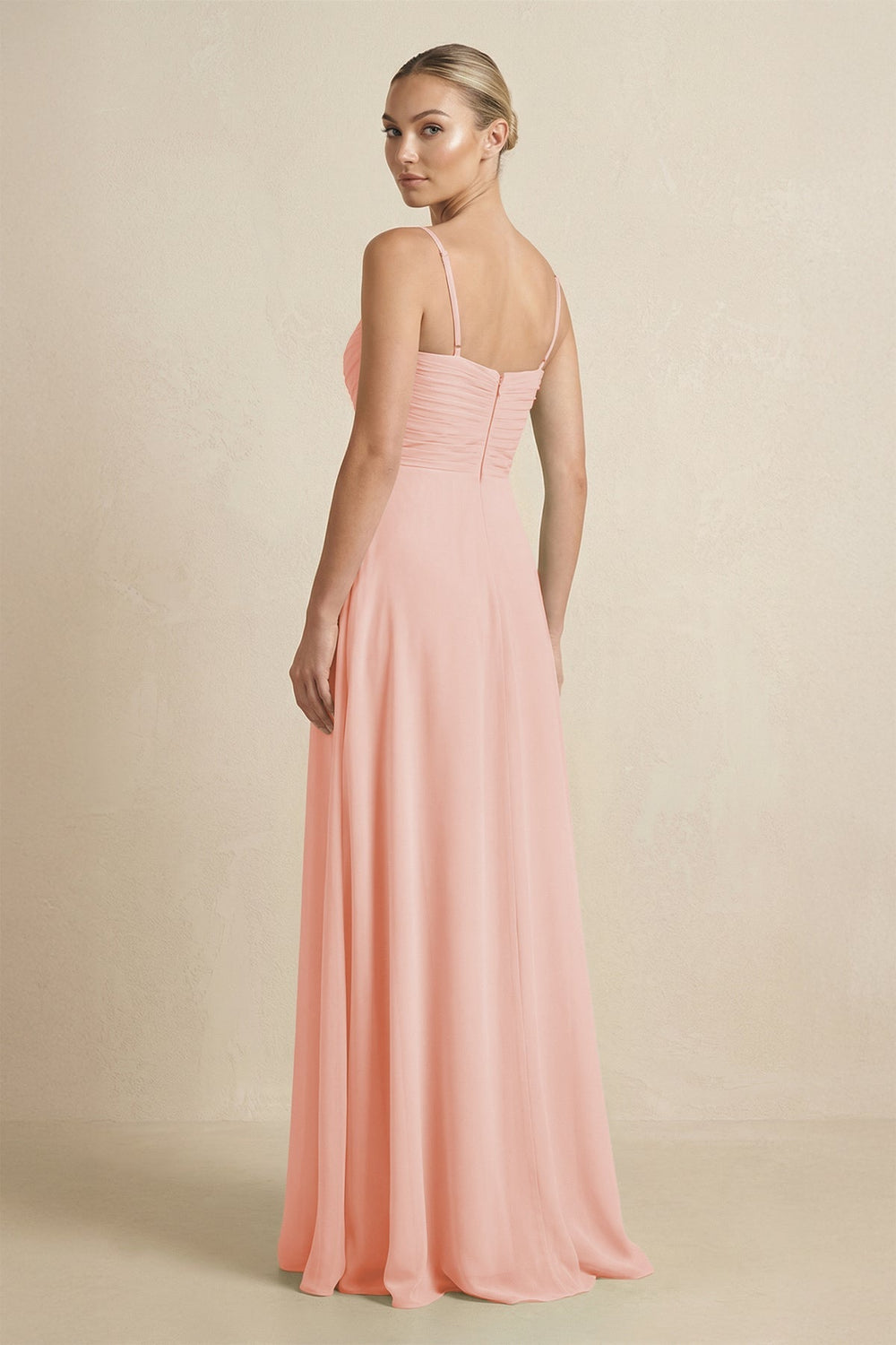 V - Neck A - Line Chiffon Pleated Bridesmaid Dress in Rose Petal - SHE IS ME Bridesmaid Dresses