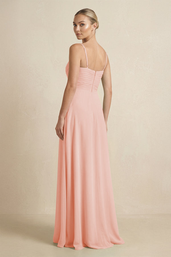 V - Neck A - Line Chiffon Pleated Bridesmaid Dress in Rose Petal - SHE IS ME Bridesmaid Dresses