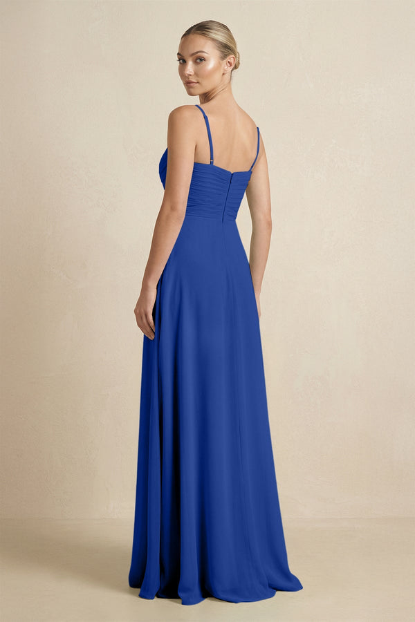 V - Neck A - Line Chiffon Pleated Bridesmaid Dress in Royal Blue - KISS BRIDAL Bridesmaid Dresses