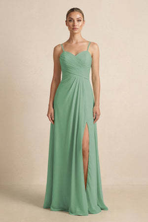 V - Neck A - Line Chiffon Pleated Bridesmaid Dress in Sea Glass - SHE IS ME Bridesmaid Dresses